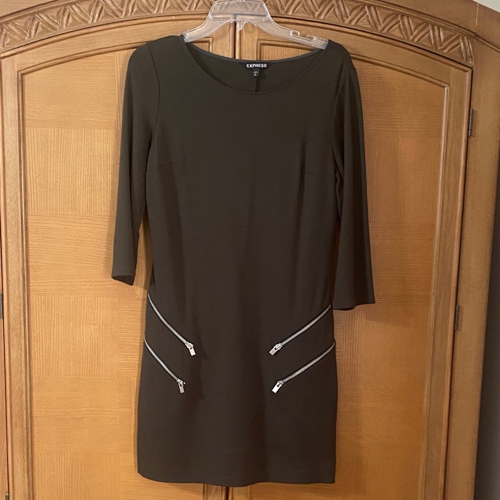 Express Green Mini Dress with Diagonal Silver Zippers